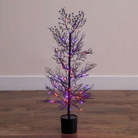 3ft. Pre-Lit Artificial Halloween Spider Twig Tree with 80 Orange & Purple LED Lights